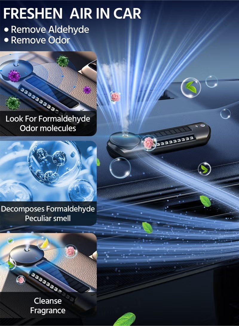 معطر جو ذكي للسيارة يعمل بالطاقة الشمسية، مع إضاءة محيطية للموسيقى في السيارة وعلامة رقم منزلقة، موزع عطر للسيارة مع تشغيل/إيقاف تلقائي، قابل للتعديل بثلاث مستويات، مزود ببطارية مدمجة، مع زجاجتين من العطر - Image 4